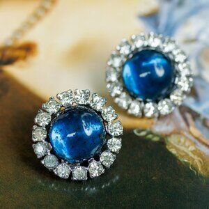 Dazzling Jomaz Blue Glass and Silver Crystal Earrings